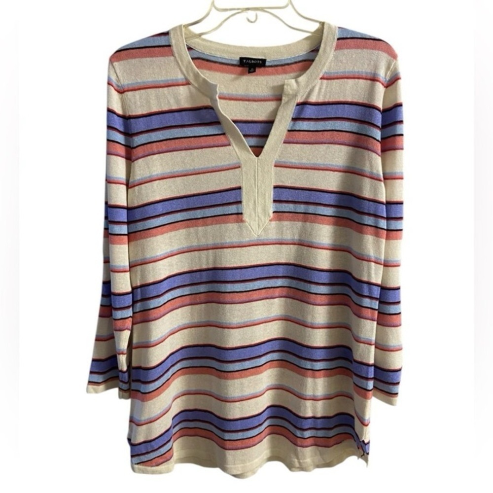 Talbots sweater striped multicolored linen blend Medium
